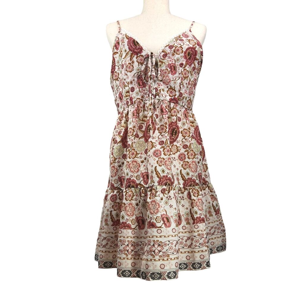 Y2K Baby Doll Sundress Large Floral Romantic Ruffled Cottagecore Prairie Boho